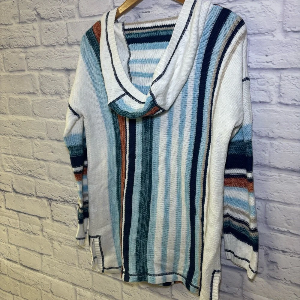 Soft Surroundings Bimini Pullover Hoodie Women Large Multicolor Striped Sweater